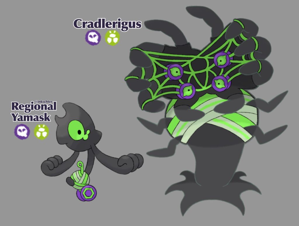Bug type Yamask and its new evo - Cradlerigus