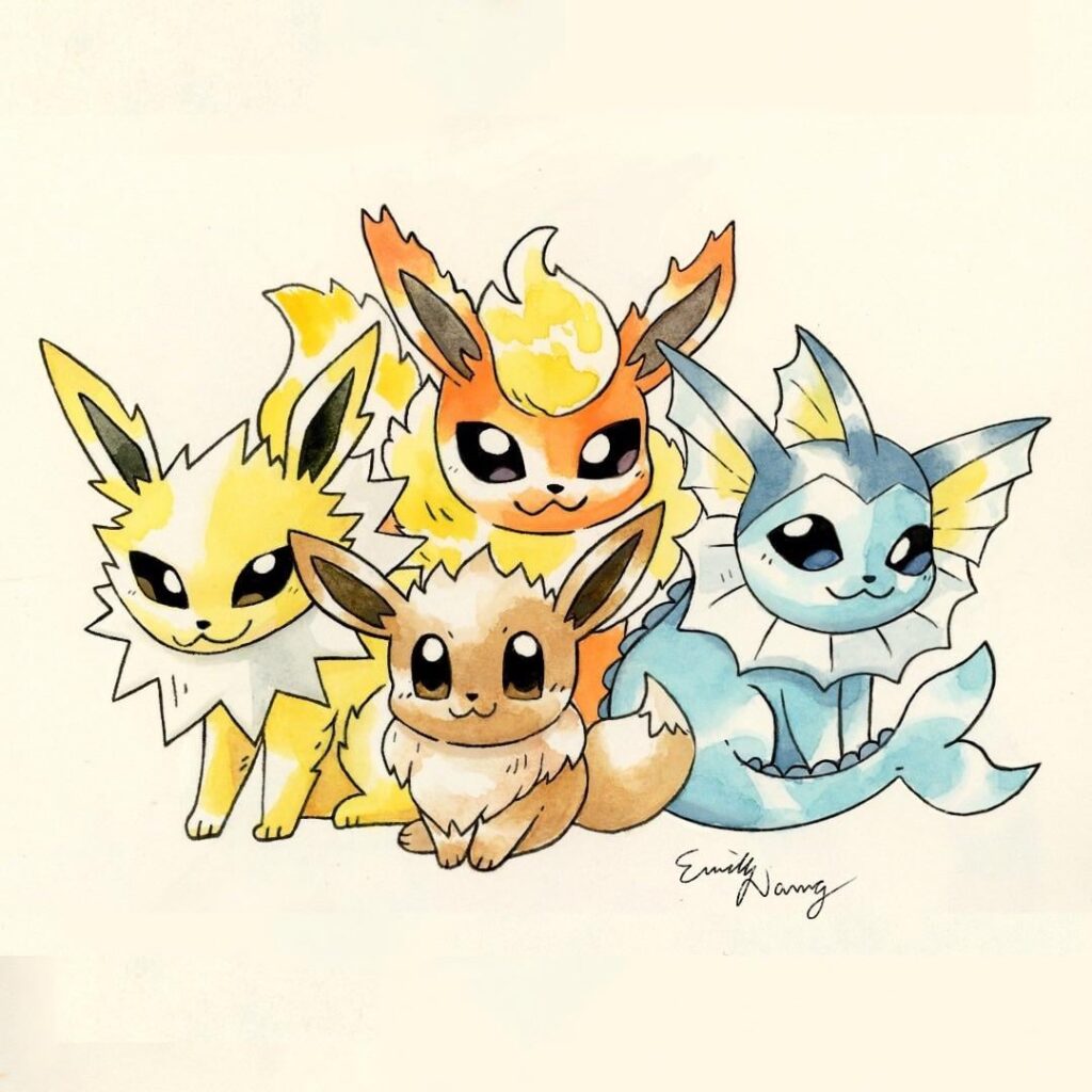 [OC] I painted the Eeveelutions in my sketchbook