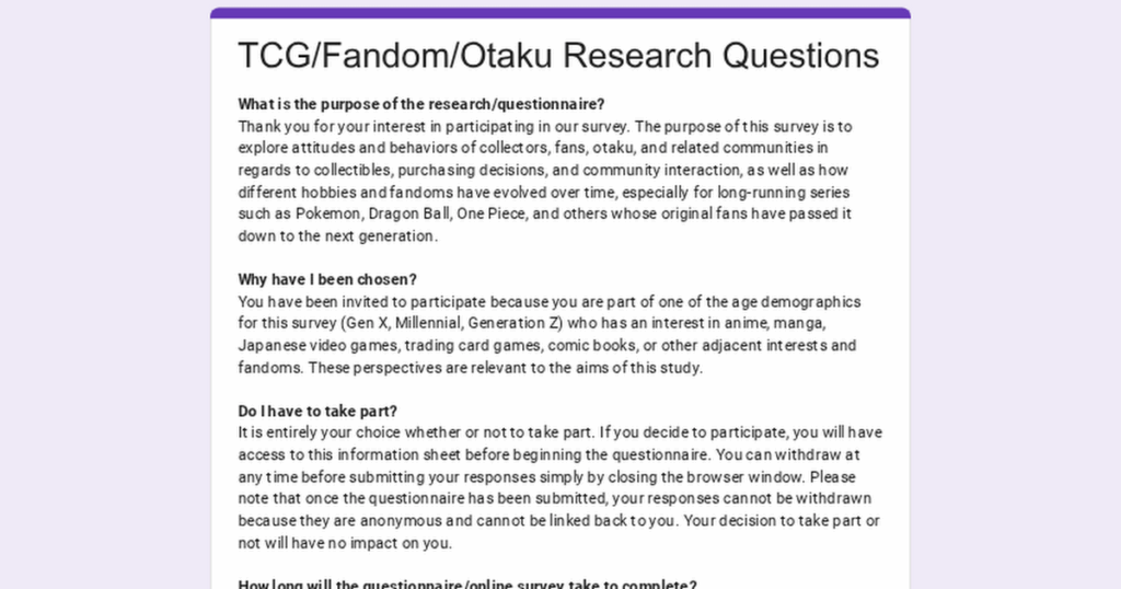 Seeking respondents for a research paper survey on Pokemon fans and TCG collectors