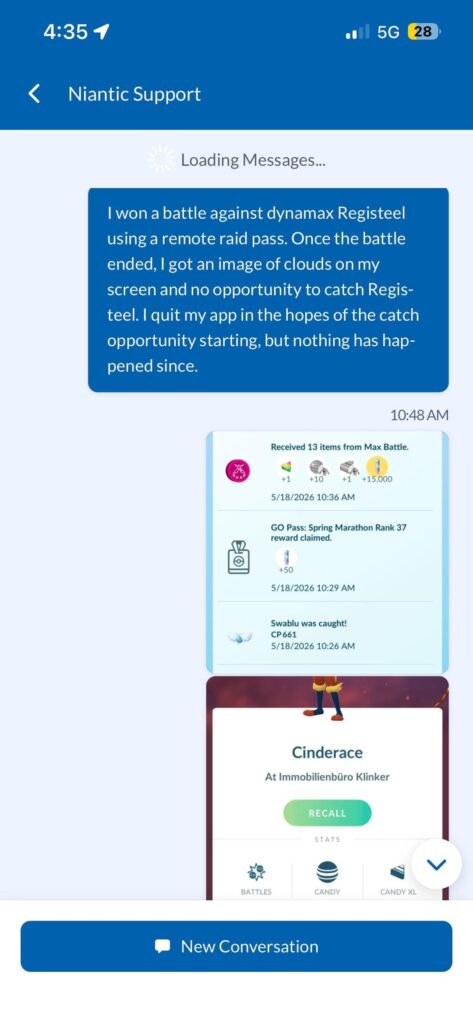 Got the cloud glitch after a dynamax Registeel raid. Here’s the response I got.