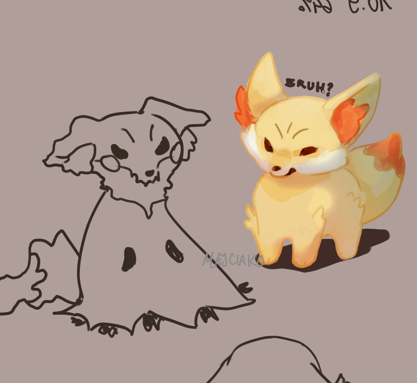 [OC] Started drawing some bean-style pokemons last night and this a part of the whole canvas :3 ( + some of them have a mimikyu version <3 )