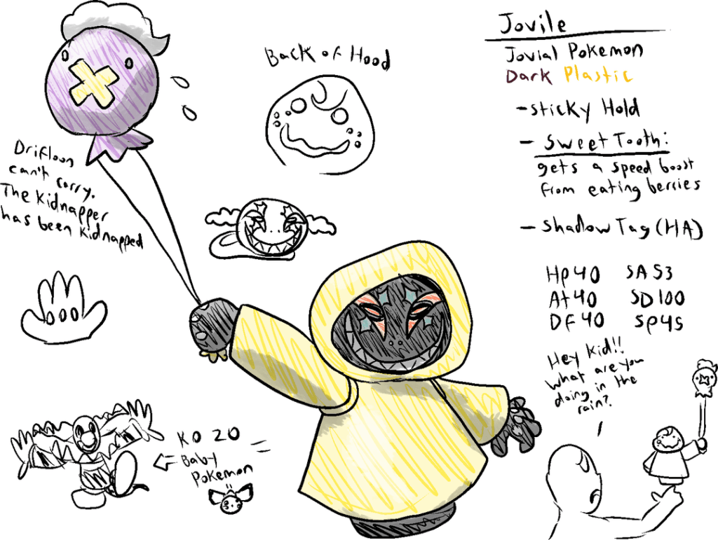 It themed Fakemon. A new split evolution for Drifloon. Plagiarizing fairy that steals signature moves from legendaries. Gold nugget Geodude with a fool's gold variant. And a dead bug. What do you think?