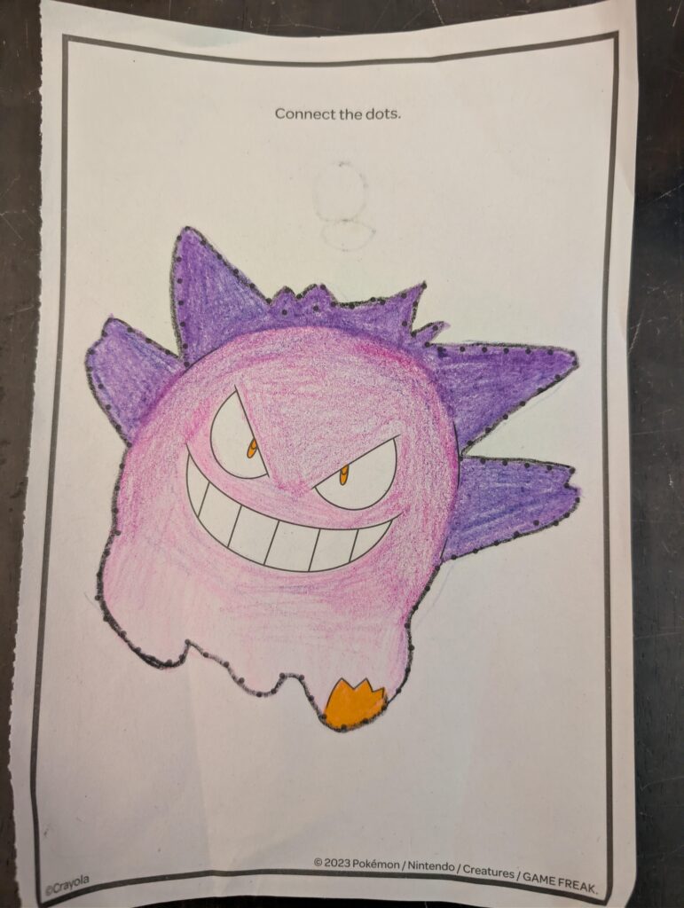 My wife, who hasn't ever played pokemon, colored this gengar and it's just wrong enough to truly bother me.