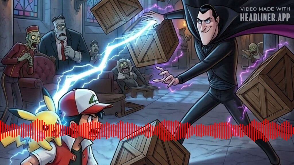 Pokemon Masters Ash Ketchum Voice Clips VS Dracula Lies From Hotel Transylvania Soundtrack