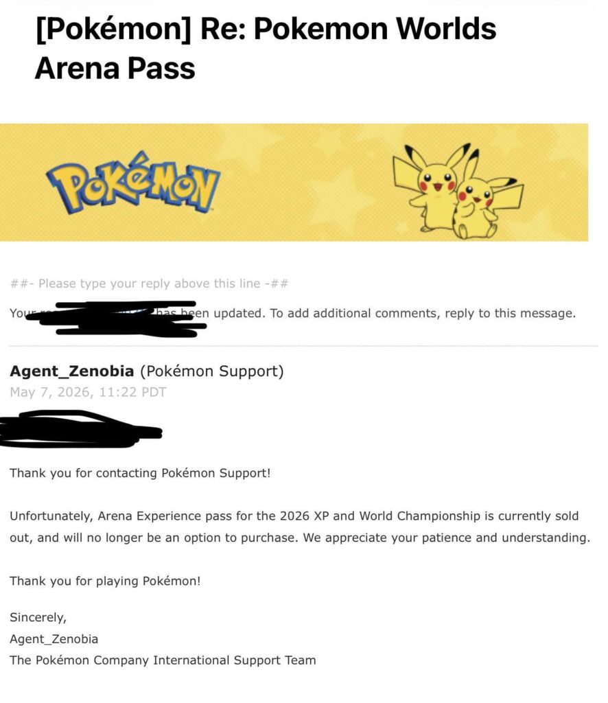 Pokemon 2026 World Championship Arena Pass SOLD OUT