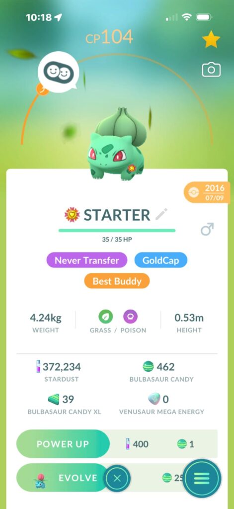 Just best buddied my 2016 starter Bulbasaur