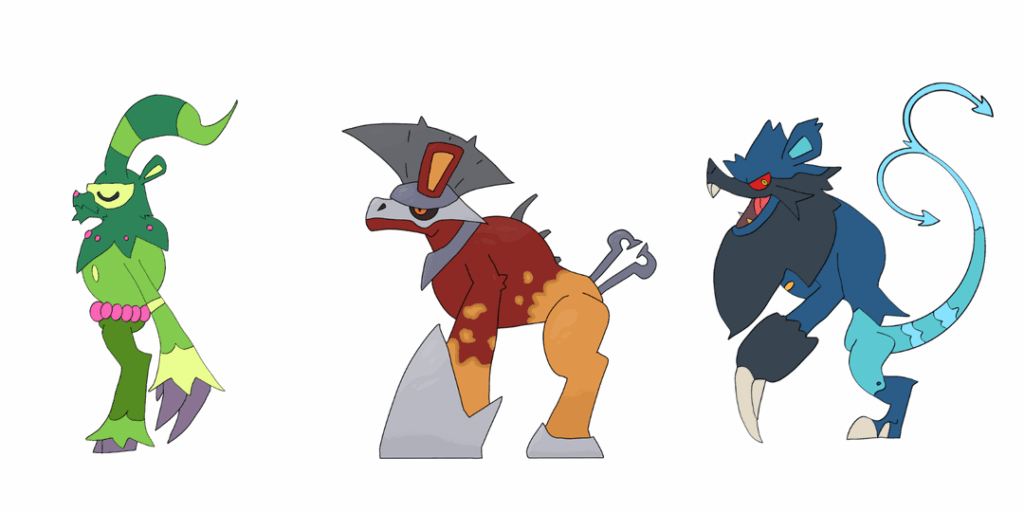 Finale evolutions of the epos region starters.
