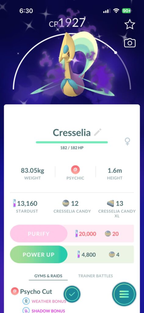 FINALLY!!!! After joining several raids, a shiny Cresselia💖