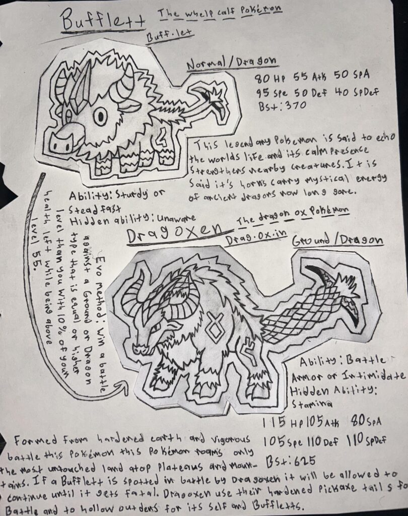 My custom Pokémon Bufflet and Dragoxen