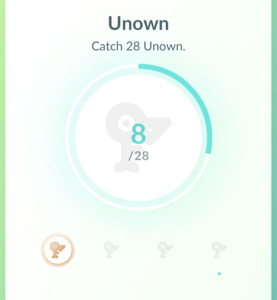 Does this medal require me to catch 28 different letters of Unown or 28 individual Unknown?