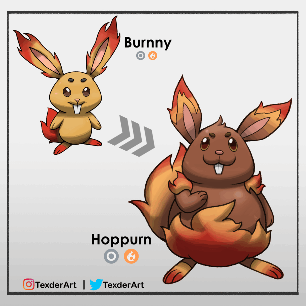 Original Fakemon design of a Normal/Fire Bunny mon!