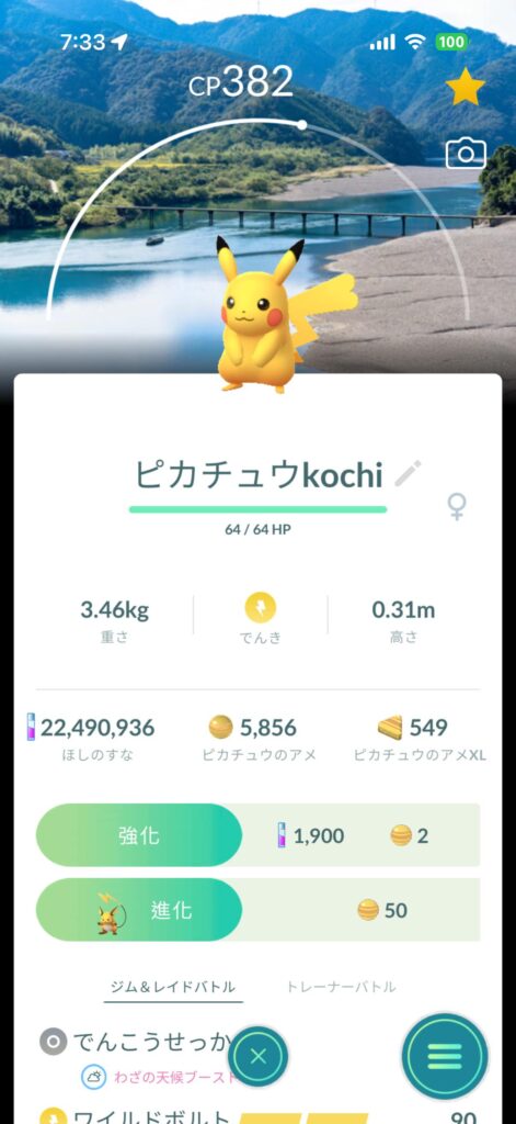 My Pikachu from Kochi, Japan with a beautiful river background 🌿⚡