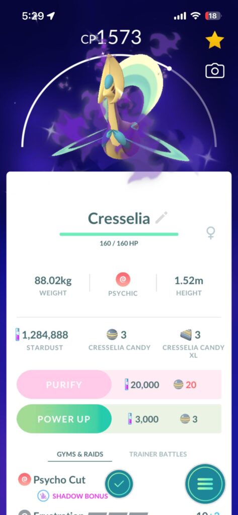 My first Cresselia and its a shiny shadow