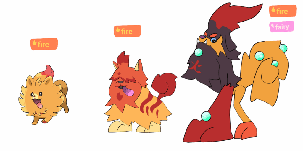 Pombon evolutions based on tibetan mastiffs, boring and komainu.