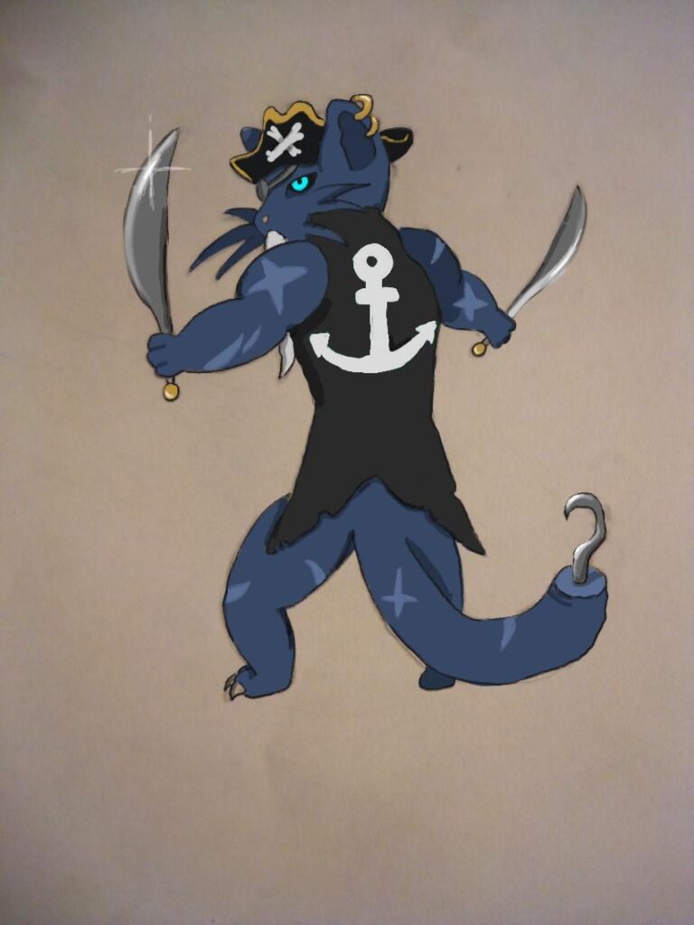 Water-Dark cat pirate pokemon. Names?