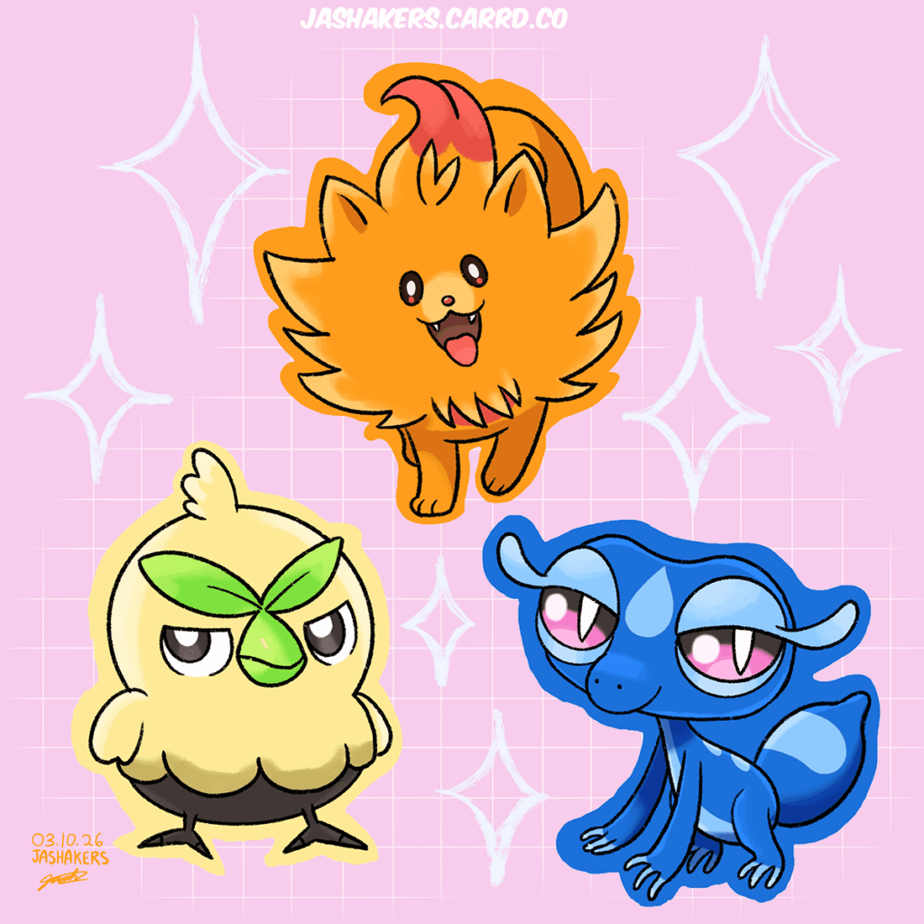 [OC] I drew Pokemon Winds and Waves starters!