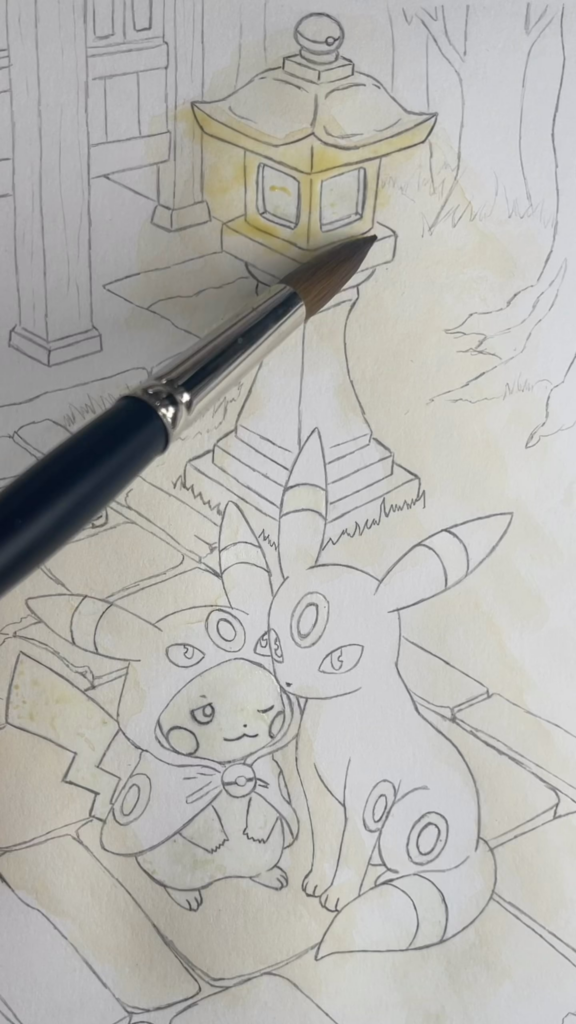 [OC] Umbreon Shrine in watercolors 🌙