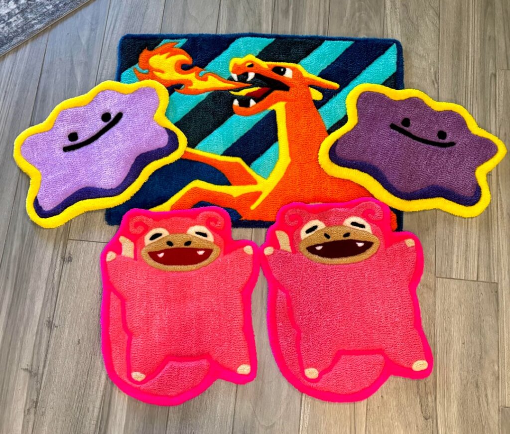 Made the ditto, slowpoke, and Charizard rugs from pokopia 😊