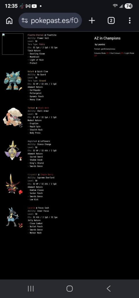 My idea for an AZ inspired team for Champions, made on Showdown