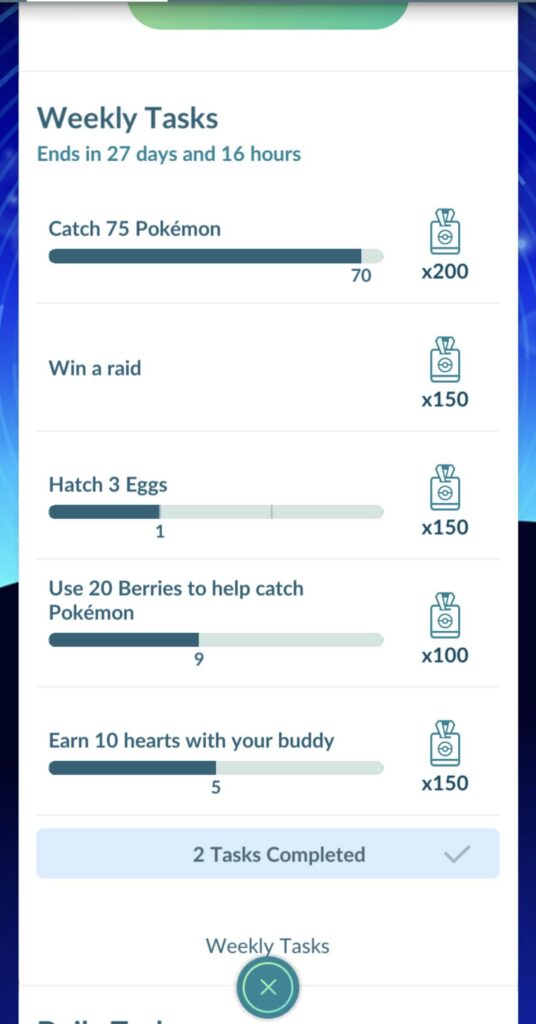 Weekly Task Question