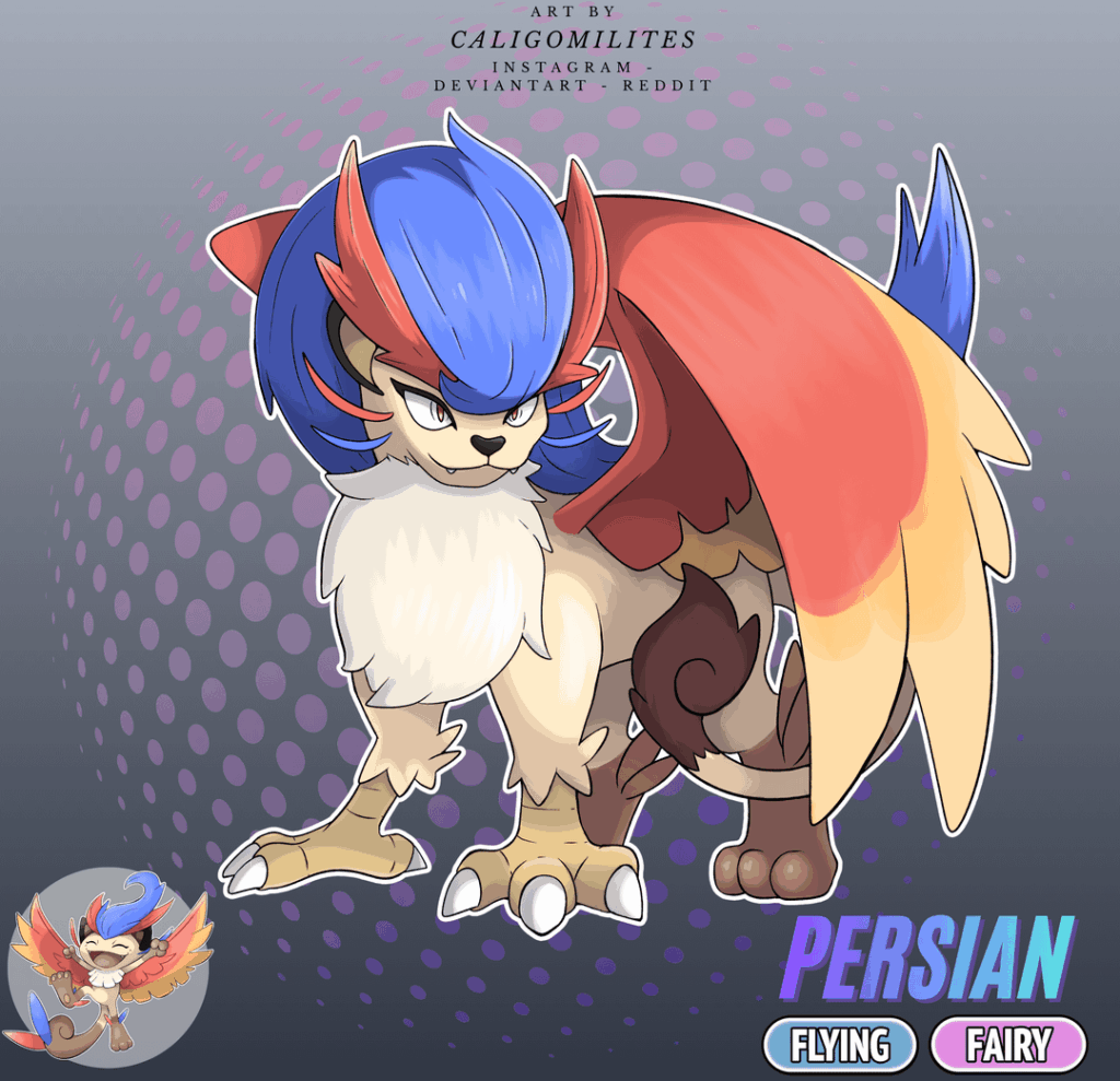 Evolution of Flying Type Meowth: Persian Flying - Fairy Type