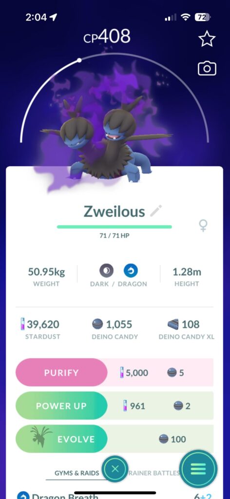 If I evo my Zweilous during the deino com day will hydreigon have brutal swing? (I don’t have frustration on him)
