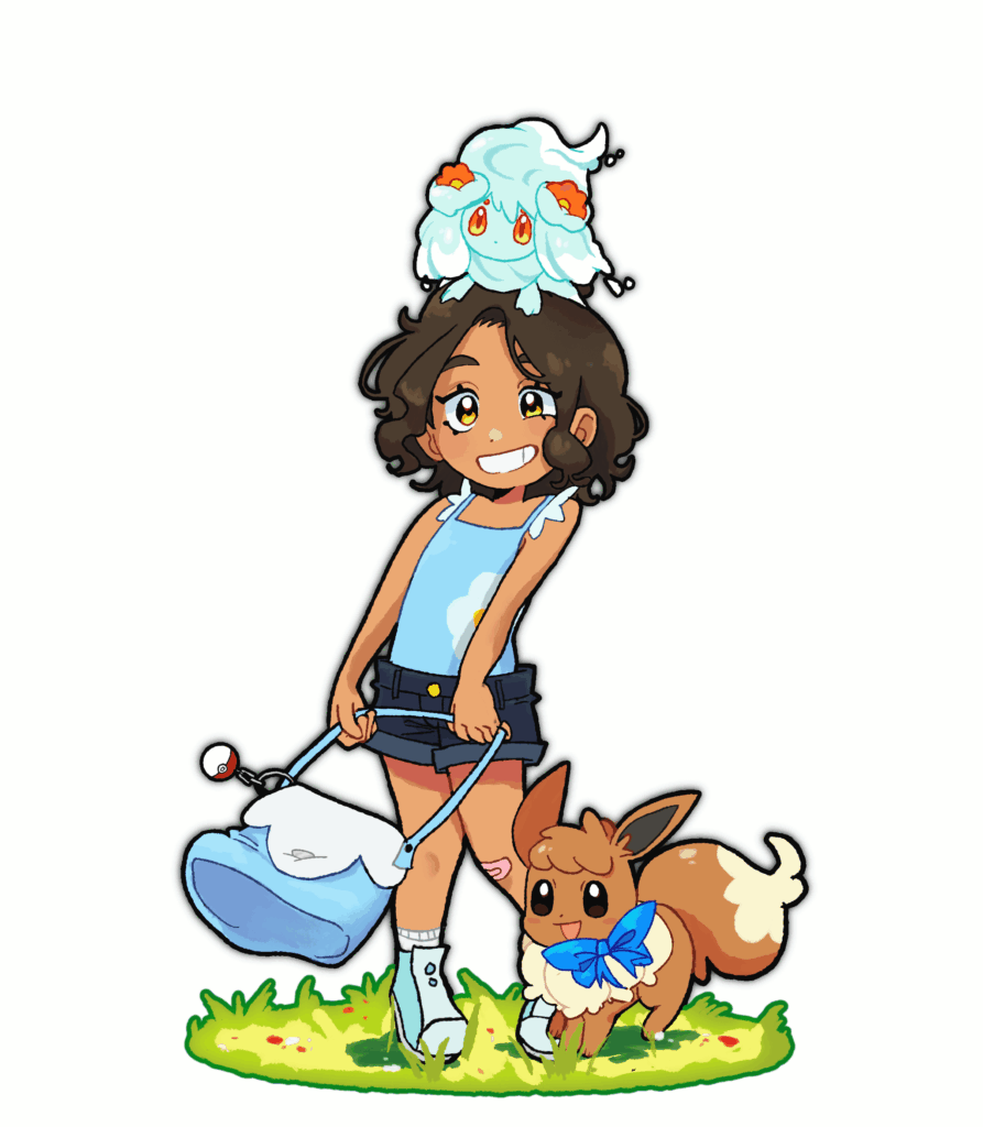 Drew my little sister with her favourite Pokemon!