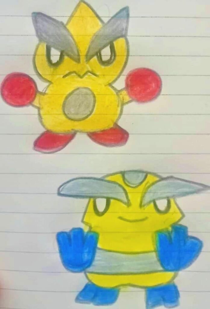 Pugilin: El Pokémon Luchador Tipo: Lucha + Meditin: El Pokemon Calma Tipo: Lucha/Psiquico