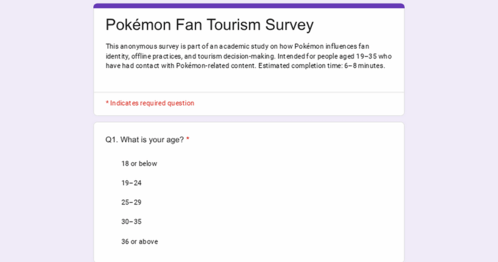 Looking for Pokémon fans for a short anonymous survey about identity, offline activities, and travel motivation