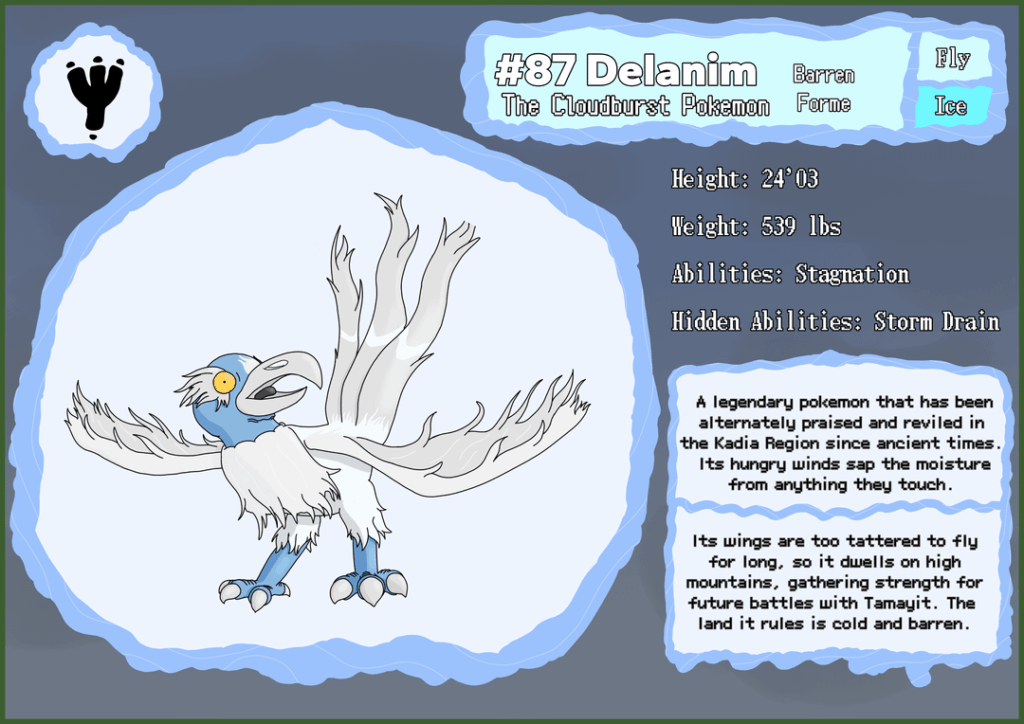 The one who nourishes the earth! Kadia Dex #087 Delanim (Barren and Shower Mantle formes)
