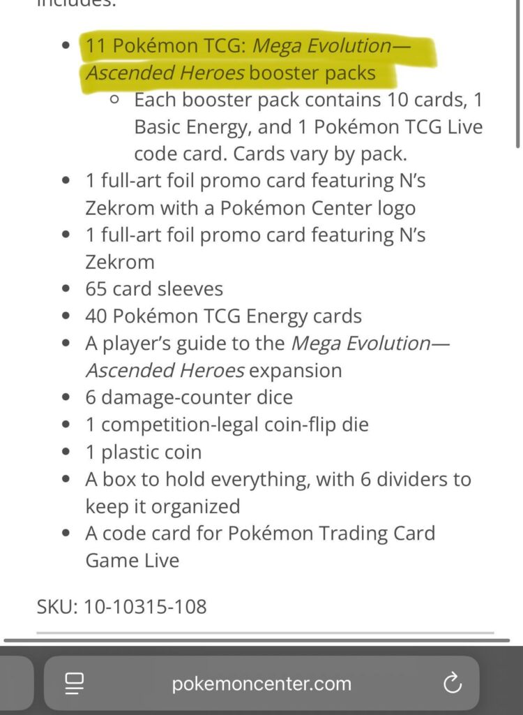 Do ascended hero ETB’s come with 11 or 9 packs?