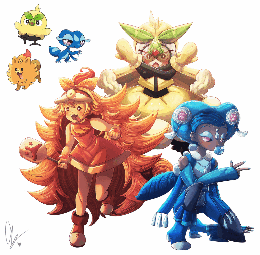 Gen 10 Starters as Humanizations/Gijinka. Hello long time no see. What do you guys think about the new starters? I love them. (OC)
