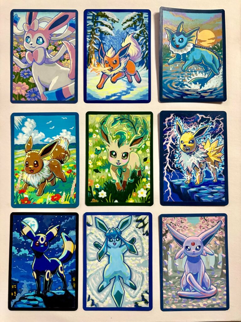 Two commissions of the entire eeveelution line done!