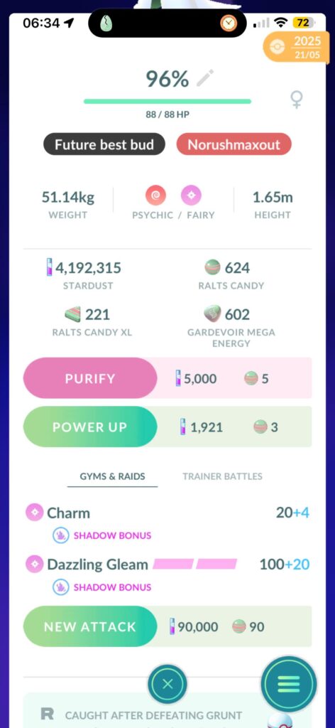 What 2nd charged attack should I give my 96% iv shadow gardivour am using it as a fairy attacker for raids