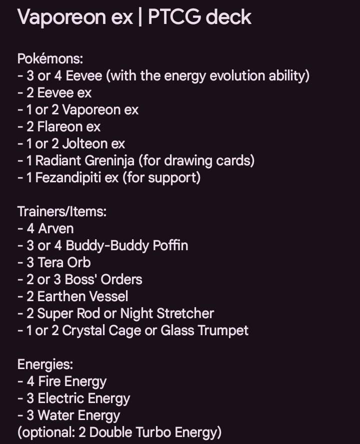 I'm making a Vaporeon ex deck, any advices or recommendations?