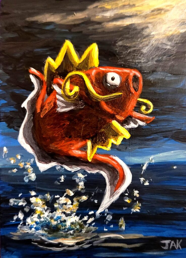 Magikarp, a painting I did on an energy card.