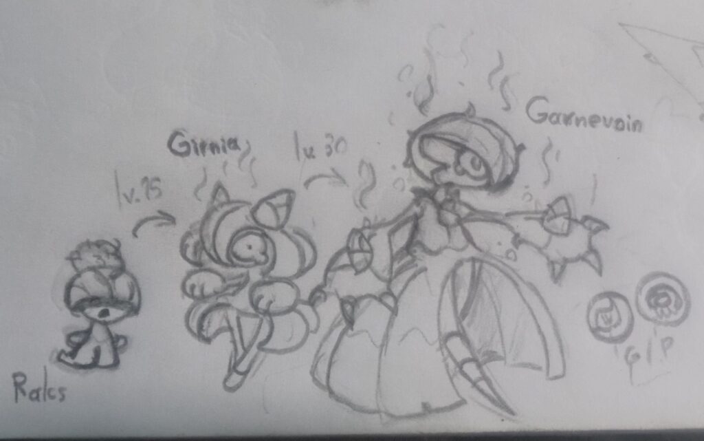 Ralcs, Girnia and Garnevoin, convergent fakemon Grass/poison type