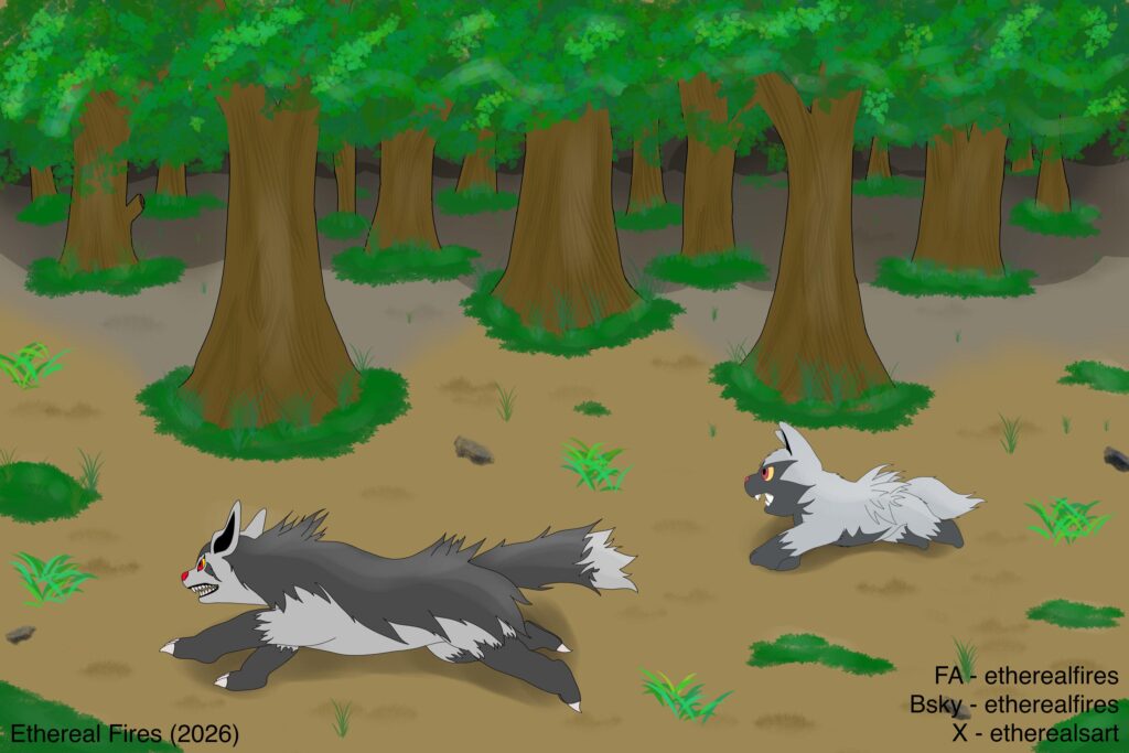 Mightyena and Poochyena running