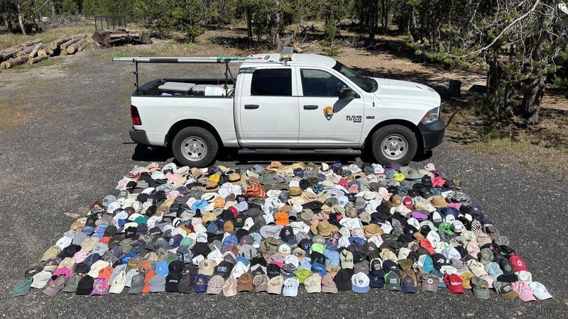More than 280 hats were collected from Yellowstone’s hydrothermal areas this season, including a FIFA 2026 Men’s World Cup hat, a “COWBOY HAT” baseball cap and a Roblox bucket hat from St. Kitts and Nevis; rewearable hats will be washed and donated to local organizations after the season. (Photo: Yellowstone National Park)