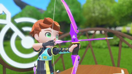 A Nintendo Switch Sports Resort player shoots an arrow at a target